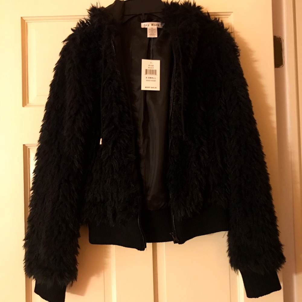 NWT Say What? Fluffy Hoodie Jacket